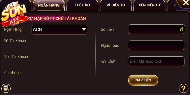 Giao dịch Sunwin qua phương thức Ngân hàng và Code Pay an toà