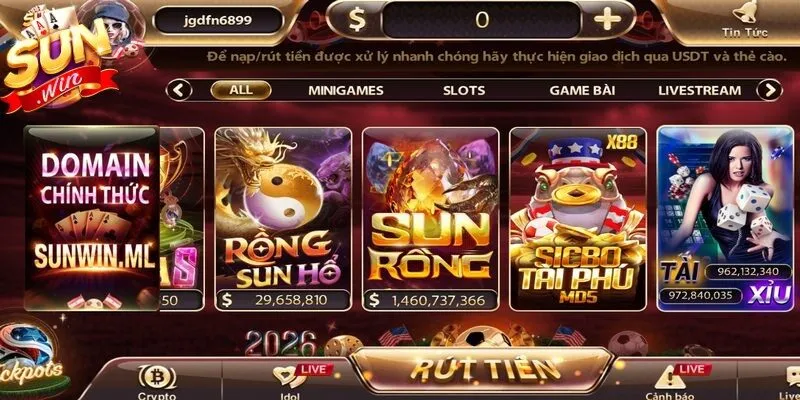 Vẻ đẹp sang trọng và chuyên nghiệp của giao diện kho game Sunwin
